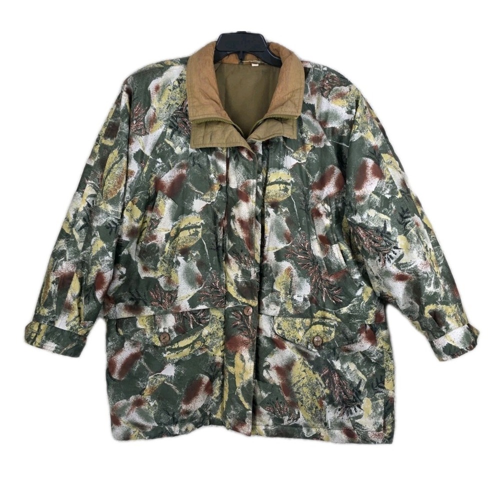 Vtg Retro Colorful Jacket Womens Germany 40 US 14 Fits 2XL Floral Green Beige